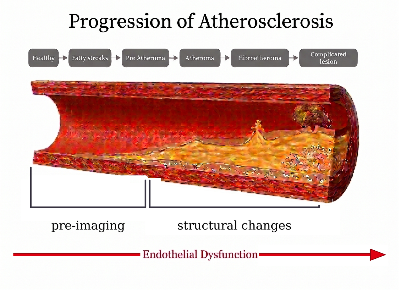 Progression of coronary heart disease from early vascular dysfunction to later structural disease